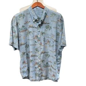 J.Crew Men’s Retro Hawaiian Print Short Sleeve Button Up Casual Shirt SZ XL Blue
